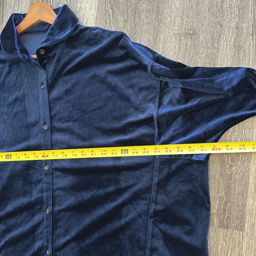 3 Potato Velvet Button Up Tunic Top Blouse Sapphire Blue NWT Large/Extra Large - Picture 11 of 11